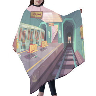 Personality  Empty Messy Subway Platform With Arriving Trains Hair Cutting Cape