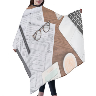 Personality  Top View Of Tax Forms, Coffee, Digital Devices And Banknotes On Desk Hair Cutting Cape