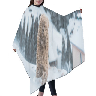 Personality  Cute Fluffy Dog In Snowy Mountains With Pine Trees, Panoramic Shot Hair Cutting Cape