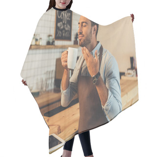 Personality  Barista With Cup Of Coffee Hair Cutting Cape