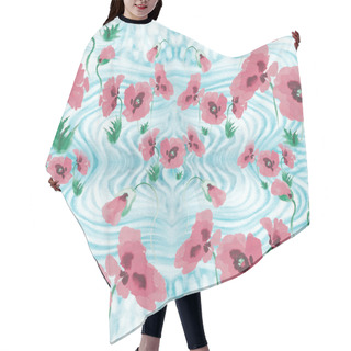 Personality  Poppies - Flowers, Leaves And Buds. Drawing On Rice Paper. Seamless Pattern.  Hair Cutting Cape