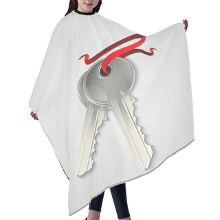 Personality  Sheaf Of Two Silver Keys With Red Ribbon. Vector Illustration Hair Cutting Cape