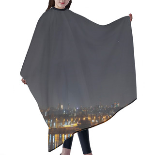 Personality  Dark And Tranquil Cityscape With Illuminated Buildings And Reflection On River At Night Hair Cutting Cape