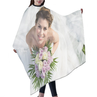 Personality  Portrait Of Beautiful Bride Hair Cutting Cape