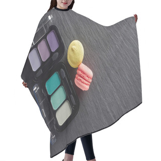 Personality  Eye Shadows Palettes With Macarons On Dark Slate Background Hair Cutting Cape