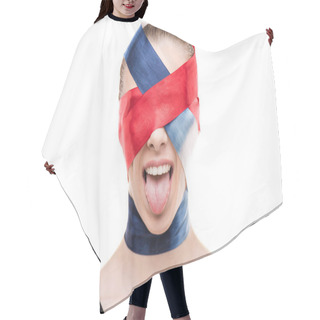 Personality  Woman With Wrapped Face Sticking Tongue Hair Cutting Cape