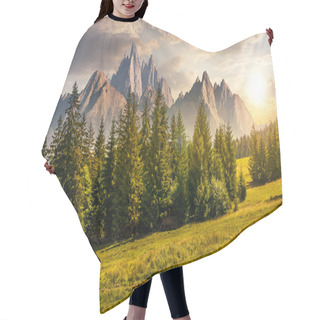 Personality  Forest In Mountains With Rocky Peaks At Sunset Hair Cutting Cape