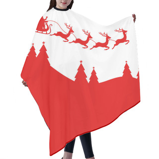 Personality  Santa Claus And Christmas Sleigh Four Reindeers Forest Red Hair Cutting Cape