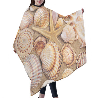 Personality  Seashells And Seastar On The Sand Hair Cutting Cape