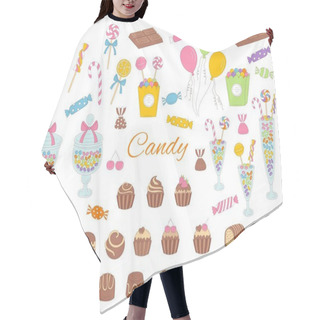 Personality  Candy Set Vector Hand Drawn Doodle Illustration. Hair Cutting Cape