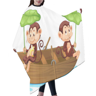Personality  Two Monkeys Rowing Boat In The River Illustration Hair Cutting Cape