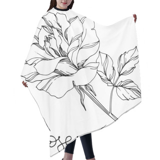 Personality  Vector Black And White Rose With Leaves Illustration Element Hair Cutting Cape