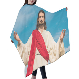 Personality  Bearded Jesus With Outstretched Hands Against Blue Sky  Hair Cutting Cape