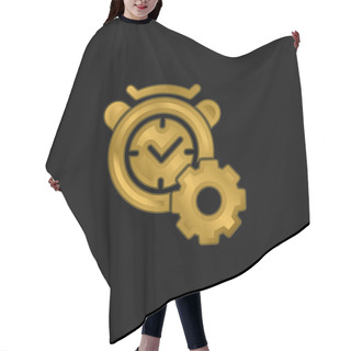 Personality  Alarm Clock Gold Plated Metalic Icon Or Logo Vector Hair Cutting Cape