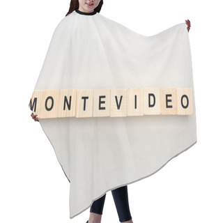 Personality  Top View Of Wooden Blocks With Montevideo Lettering On Grey Background Hair Cutting Cape