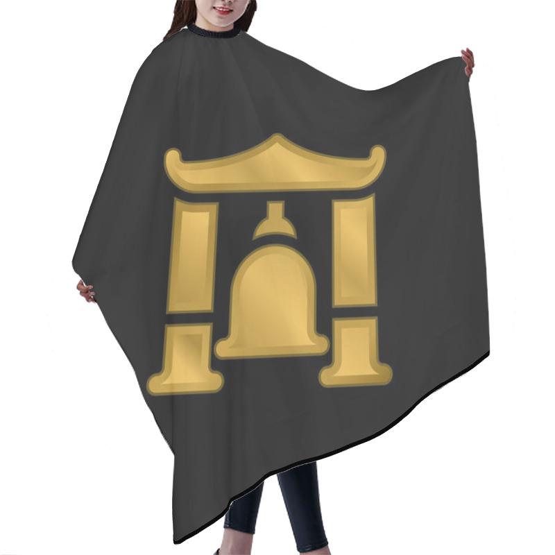 Personality  Bell Gold Plated Metalic Icon Or Logo Vector Hair Cutting Cape