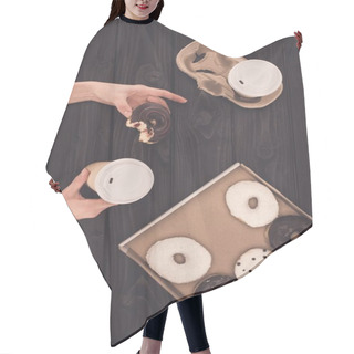 Personality  Coffee And Donut In Hands Hair Cutting Cape