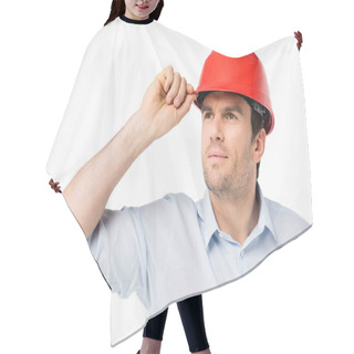 Personality  Male Architect In Hard Hat Hair Cutting Cape