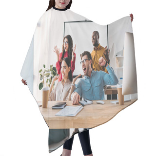Personality  Happy Multiracial Business Team Working On Project Together In Office Hair Cutting Cape