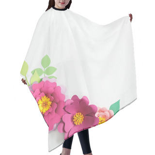 Personality  Top View Of Multicolored Paper Flowers And Leaves On Grey Background Hair Cutting Cape