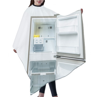 Personality  Empty Open Fridge And Freezer Isolated On White Hair Cutting Cape