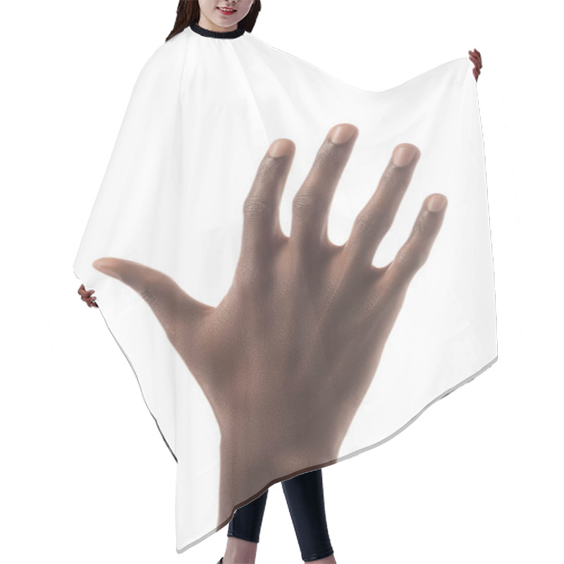 Personality  Partial View Of Showing Number 5 In Sign Language Isolated On White Hair Cutting Cape