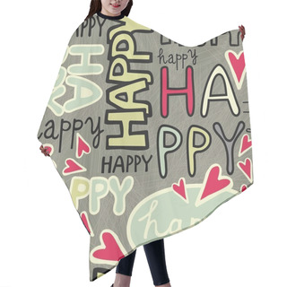 Personality  Happy Words And Hand Drawn Hearts Monochrome Retro Colors Graffiti Seamless Pattern On Dark Background Hair Cutting Cape
