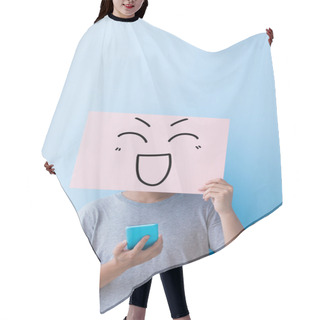 Personality  Man Holding Happy Expression Billboard  Hair Cutting Cape