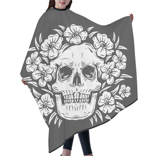 Personality  Hand Drawing Skull Surrounded By Rose Flower Vector Illustration Hair Cutting Cape