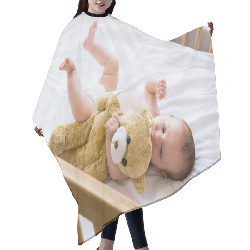 Personality  Baby Lying On Baby Bed Hair Cutting Cape