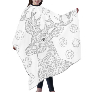 Personality  Coloring Page. Coloring Book. Anti Stress Colouring Picture With Deer. Christmas Reindeer And Vintage Snowflakes. Freehand Sketch Drawing With Doodle And Zentangle Elements. Hair Cutting Cape