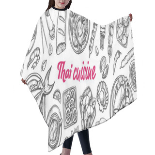 Personality  Traditional Thailand Cuisine Monochrome Set Vector Hair Cutting Cape
