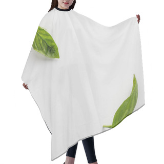 Personality  Top View Of Fresh Green Basil Leaves On White Background Hair Cutting Cape