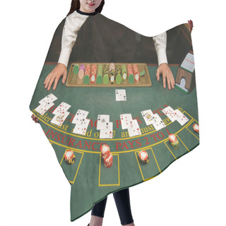 Personality  Closeup View Of Casino Chips Hair Cutting Cape