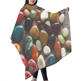 Personality  Top View Of Colorful Fortune Telling Stones On Wooden Background Hair Cutting Cape