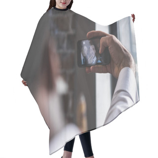 Personality  Business Colleagues Taking Selfie Together On Digital  Smartphone Hair Cutting Cape