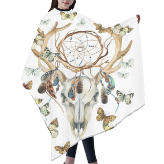 Personality  Deer Skull. Animal Skull With Dreamcather And Butterfly. Hair Cutting Cape