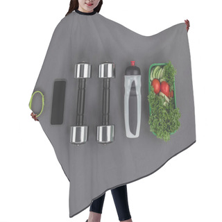 Personality  Dumbbells With Vegetable Salad And Gadgets Hair Cutting Cape