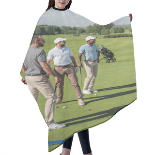 Personality  Multiethnic Golf Players Looking Away Hair Cutting Cape