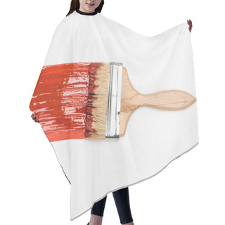 Personality  Top View Of Paintbrush Near Colorful Red Paint Brushstroke On White Background Hair Cutting Cape