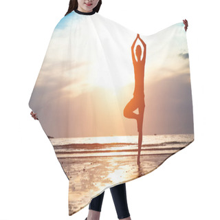 Personality  Silhouette Young Woman Practicing Yoga On The Beach Hair Cutting Cape