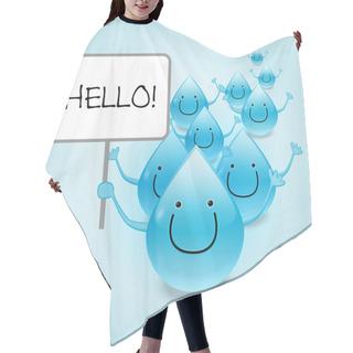Personality  Water Drop Cartoon Mascot Characters Holding A Blank Sign .Vector Illustration Hair Cutting Cape