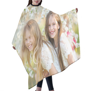 Personality  Portrait Of Two Little Girls Girlfriends Spring Hair Cutting Cape