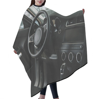 Personality  Black Steering Wheel Near Manual Transmission In Luxury Car  Hair Cutting Cape