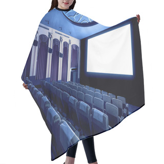 Personality  Cinema Theater Screen In Front Of Seat Rows In Movie Theater Showing White Screen Projected From Cinematograph. The Cinema Theater Is Decorated In Classical Style For Luxury Feeling Of Movie Watching. Hair Cutting Cape