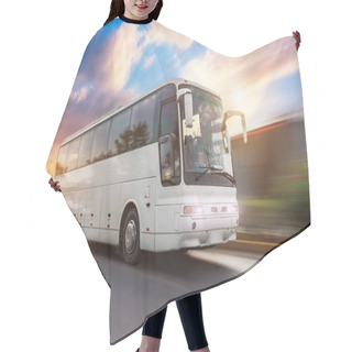 Personality  Bus Driving Moving At High Motion Blur Effect Speed On A Road In The Sunset Hair Cutting Cape