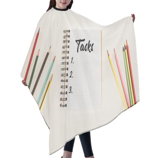 Personality  Top View Of Notepad With Blank Tasks List Lettering And Colorful Pencils Isolated On White Hair Cutting Cape