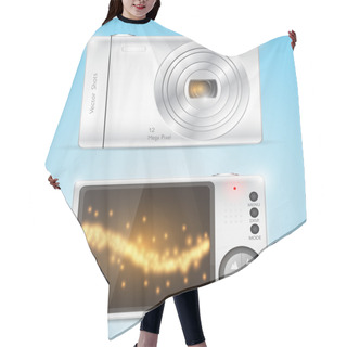Personality  Digital Compact Photo Camera. Vector Hair Cutting Cape