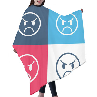 Personality  Angry Emoticon Face Blue And Red Four Color Minimal Icon Set Hair Cutting Cape