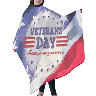 Personality  Metallic Badge On Chain Near American Flag With Stars And Stripes With Veterans Day, Honoring All Who Served Illustration Hair Cutting Cape